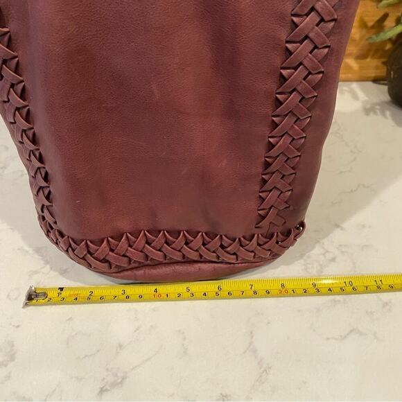 The SAK Skye Leather Boho Bucket Shoulder Bag Tassle Braided Cabernet Red - Picture 13 of 13